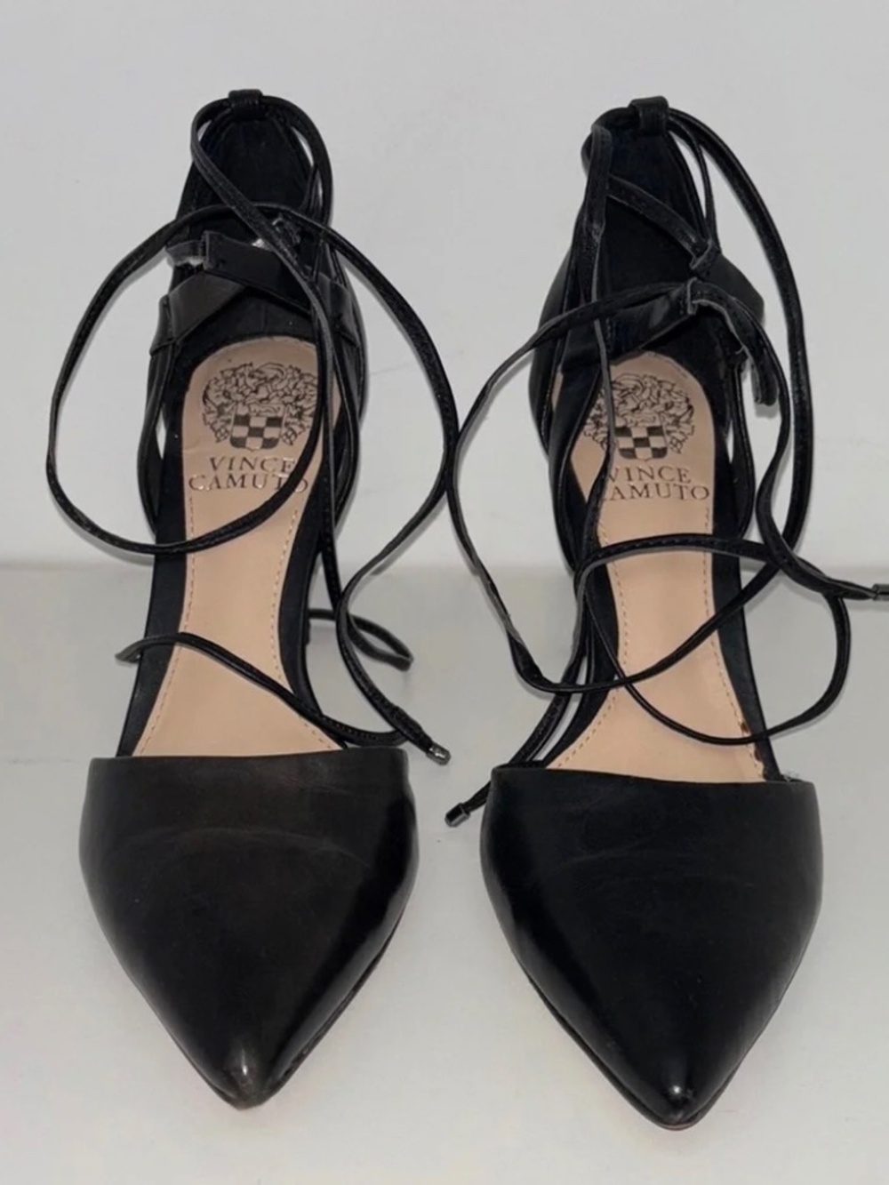 Vince Camuto Black Pointed Lace-Up Heels